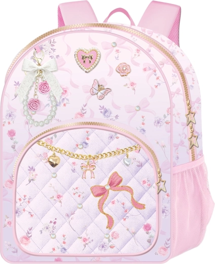 Deluxe children's backpack flowers and butterfly in lilac color