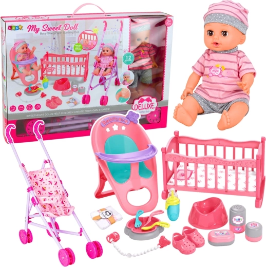 Interactive Baby Doll with Stroller, Cradle and Accessories 3-in-1