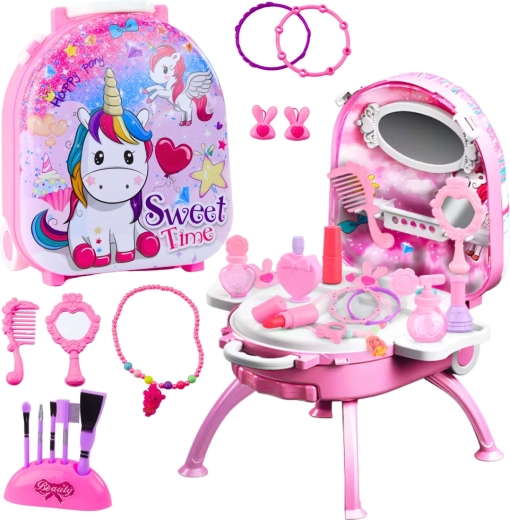 Kids’ 2-in-1 Vanity in a Suitcase with Accessories UNICORN Sweet Time – pink