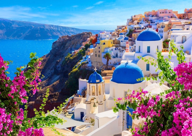 Santorini Puzzle with Flowers, Greece 1000 Pieces