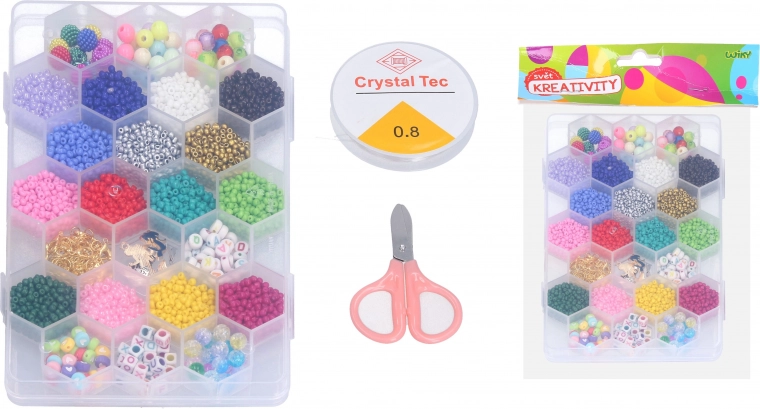 Set of Beads with Thread, Scissors and Fasteners