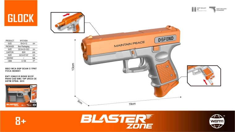 DEFEND Children's Toy Gun for Foam Darts, Orange