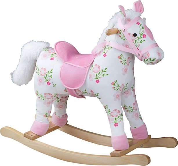 Wooden Rocking Horse with Floral Pattern