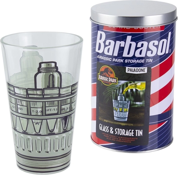 JURSKIO PARKO stiklinė 450 ml dovaninėje BARBASOL skardinėje
