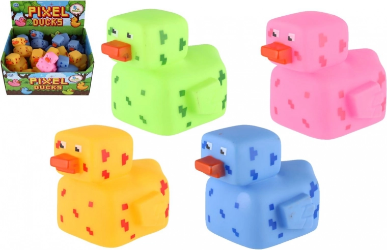 Rubber pixel bath duck 8 × 10 cm, set of 4 colors