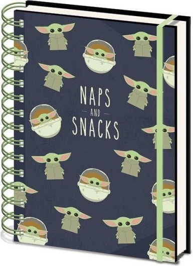 Užrašų knygelė Star Wars: The Mandalorian „Snacks and Naps“ A5 su spiraliniu įrišimu