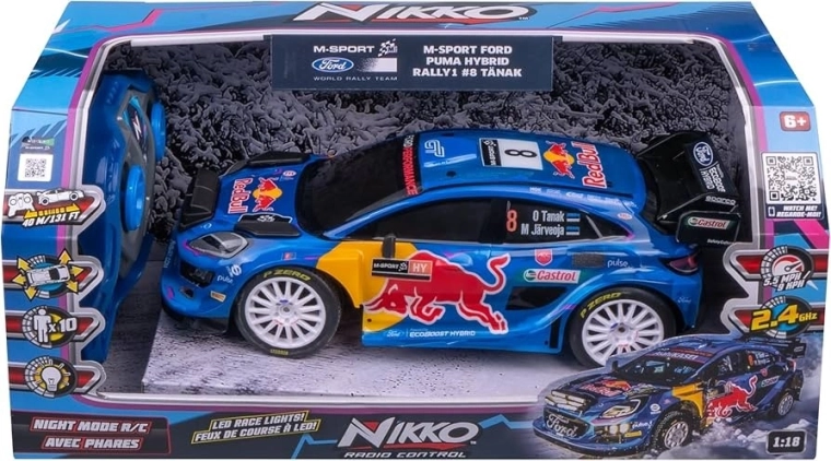 Nuotoliniu būdu valdomas Nikko automobilis Ford Puma Hybrid M-Sport #8 Tänak 1:18