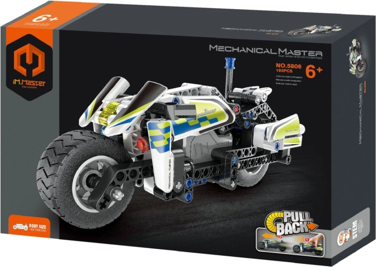 Mechanical Master police motorcycle building set with pull-back drive, 193 pieces