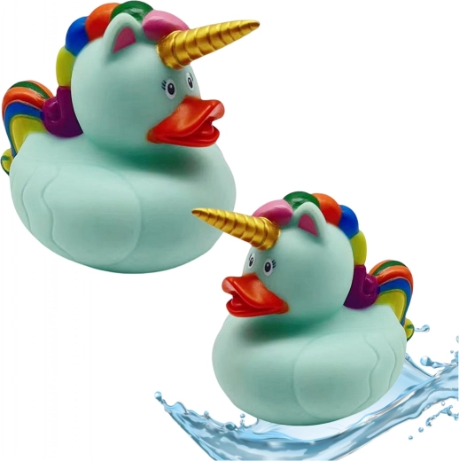 Green unicorn bath duck with rainbow mane