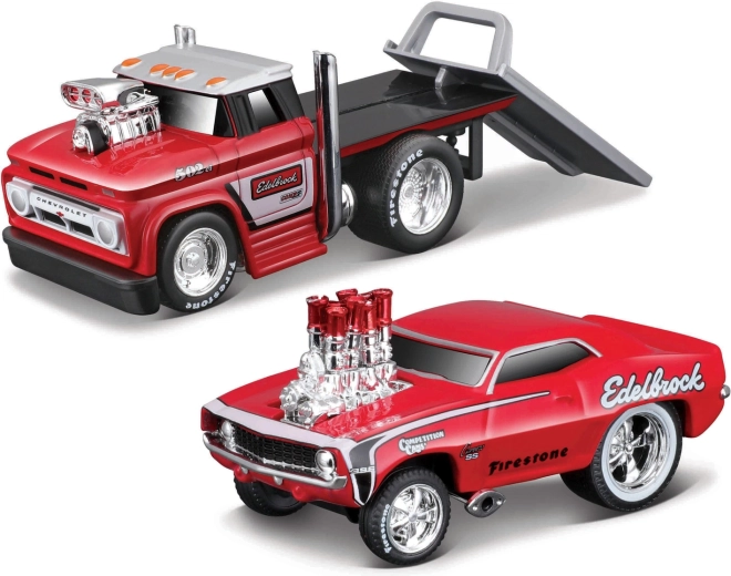 Maisto Muscle Transports 1966 Chevrolet C60 Flatbed su 1969 Chevrolet Camaro SS 1:64