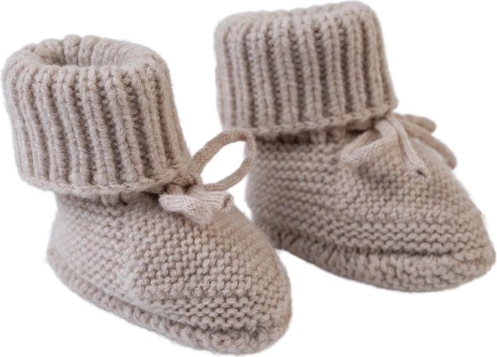 Lodger knitted merino booties beige 6–12 months - 1 piece