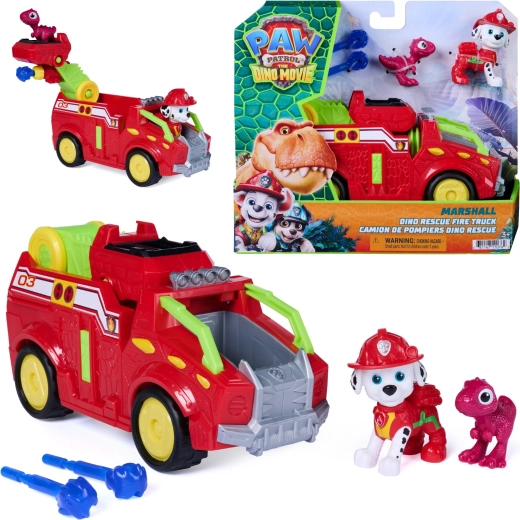 Spin Master Paw Patrol filmo Dino Rescue – ugniagesių automobilis Marshall 20 cm su figūrėlėmis ir šoviniais