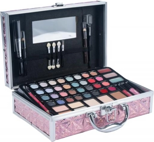 Pink medium makeup case with complete makeup set