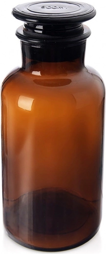 Rudas stiklinis butelis su plačiu kakleliu ir kamščiu, 500 ml
