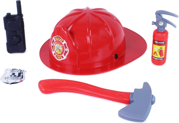 Firefighter set with helmet on card