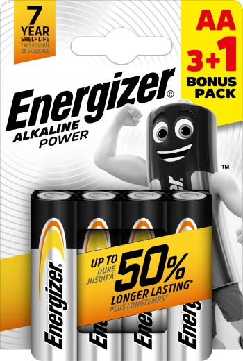 Energizer Alkaline Power AA pirštelinės baterijos 3+1 nemokamai