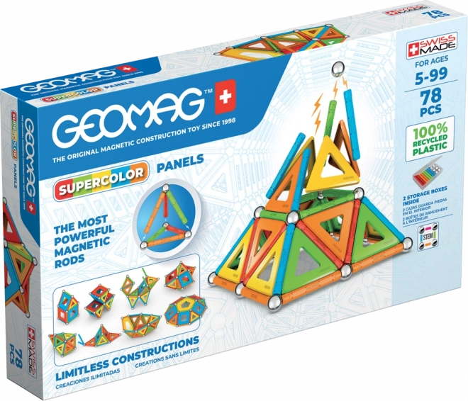Geomag Supercolor Panels perdirbtos magnetinės konstravimo kaladėlės, 78 dalių