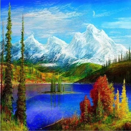 Deimantinė mozaika „Kalnų ežeras“ 30 × 40 cm