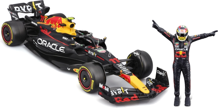 Bburago 1:24 Formulės 1 Red Bull Racing RB19 2023 (raudonas) su lenktynininko figūrėle ir dovanine dėžute