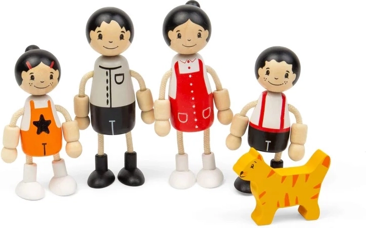 Tidlo wooden dollhouse dolls – Asian family with a cat