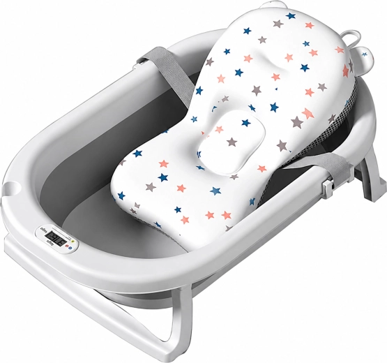 Sulankstoma kūdikių vonelė su LCD termometru ir maudynių kilimėliu
