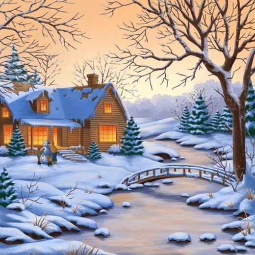 Norimpex Paint by Numbers Snowman in Front of the House 40 × 50 cm