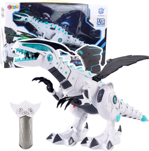 RC roboto dinozauras su nuotoliniu valdymu, šviesomis ir garsais – baltas