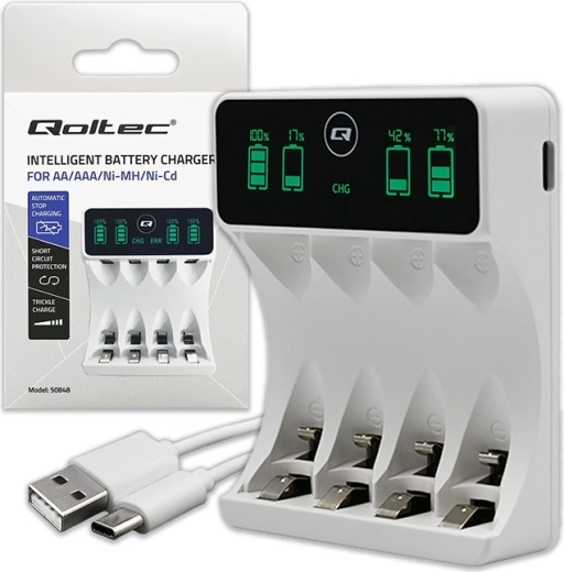 Charger for Ni-MH AA/AAA Batteries with LCD and USB‑C Cable, White