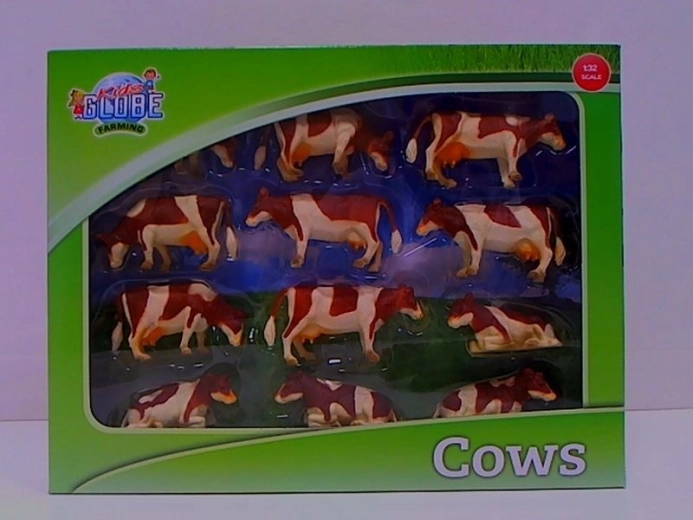 Kids Globe brown-and-white cow figurines, 12 pcs (1:32)
