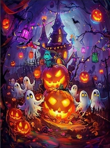 NORIMPEX Paint by Numbers Haunted House with Halloween Pumpkins 40 × 50 cm