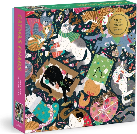 Metallic Square Puzzle Cat Christmas Chaos 500 Pieces