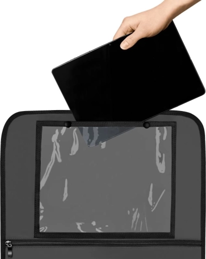 Transparent tablet pocket for entertainment on the go