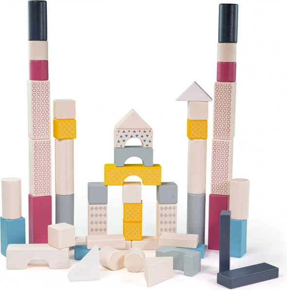 Bigjigs Toys medinės kaladėlės kibirėlyje, 50 vnt.