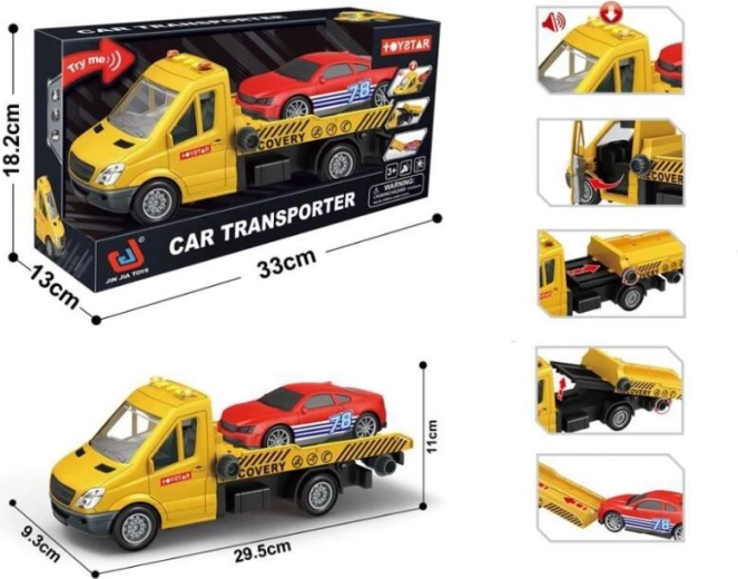 Vilkikas su lenktyniniu automobiliu, su šviesomis ir garsais