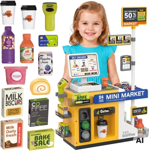 Woopie mini marketas – interaktyvi savitarnos kasa su skeneriu