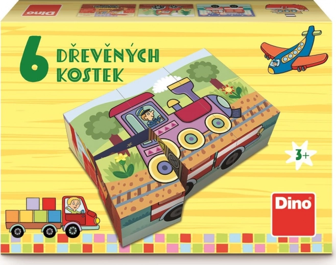 Dino paveikslėlių kubeliai Transporto priemonės, 6 kubeliai