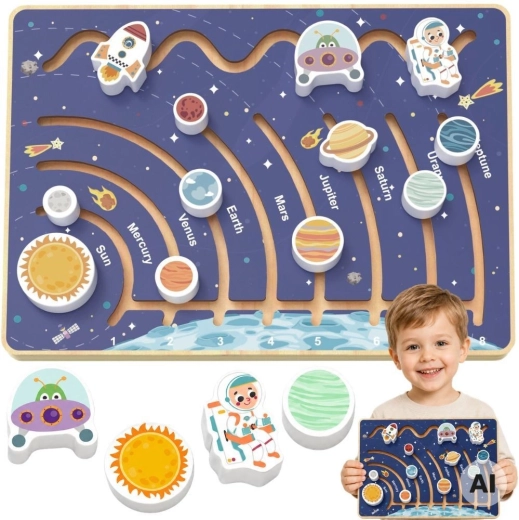 Tooky Toy edukacinė medinė lenta su saulės sistema