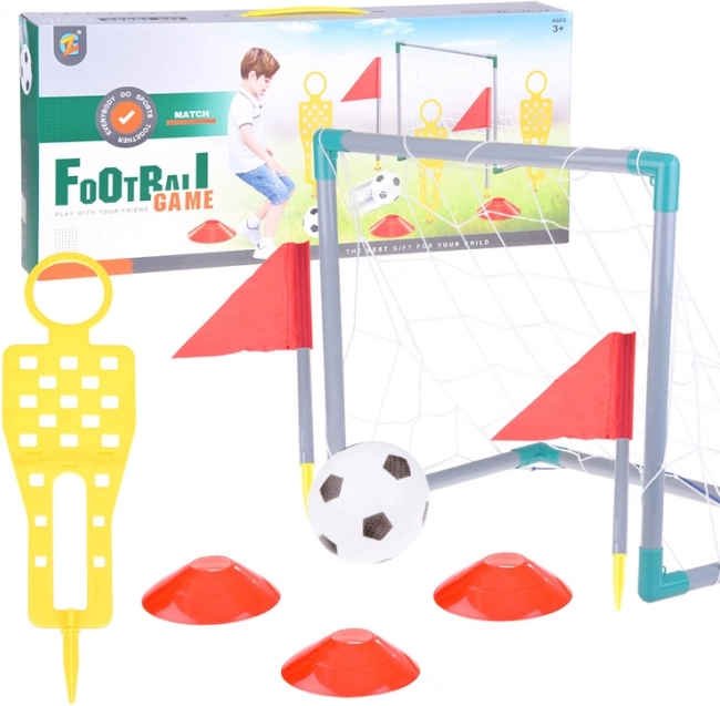 Vaikiški futbolo vartai su kamuoliu ir kūgiais