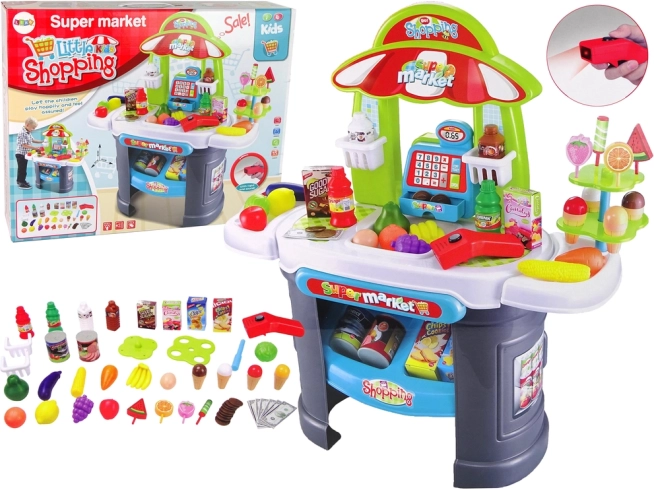 Kids' supermarket with scanner and groceries