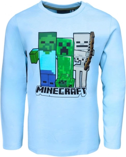 Minecraft berniukiški marškinėliai ilgomis rankovėmis, šviesiai mėlyni
