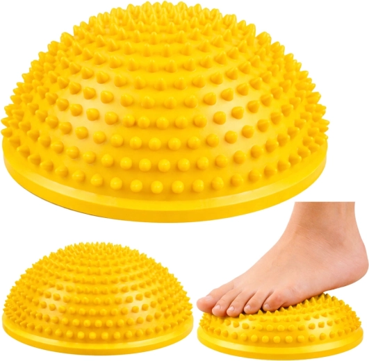 Sensomotorinis balansinis pusrutulis pėdų masažui 16 cm – geltonas