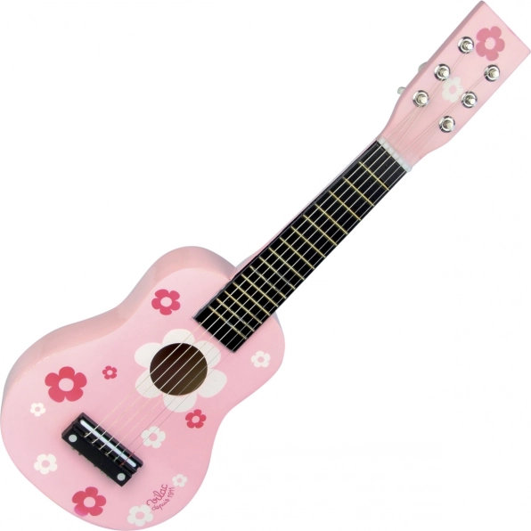 Rožinė medinė gitara su gėlėmis