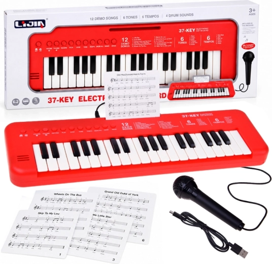 Vaikiškas elektroninis keyboardas su 37 klavišais ir mikrofonu