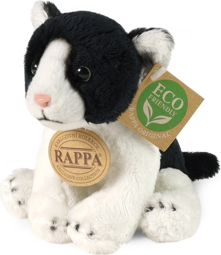 Pliušinė juodai balta sėdinti katytė 14 cm, ekologiška (eco friendly)
