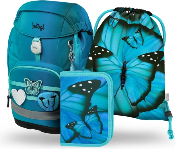 Baagl mokyklinis rinkinys 3 vnt. Airy Plus Butterfly – kuprinė, penalas ir maišelis