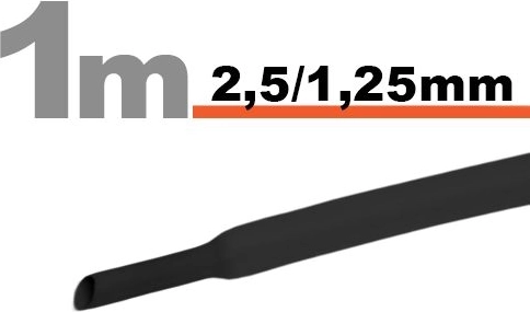 Juodas termiškai susitraukiantis vamzdelis 2,5 / 1,25 mm