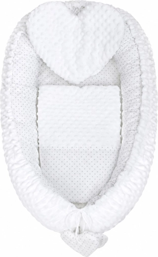 Prabangus kūdikio lizdelis New Baby Minky Širdelė baltas su pagalvėle ir antklodėle