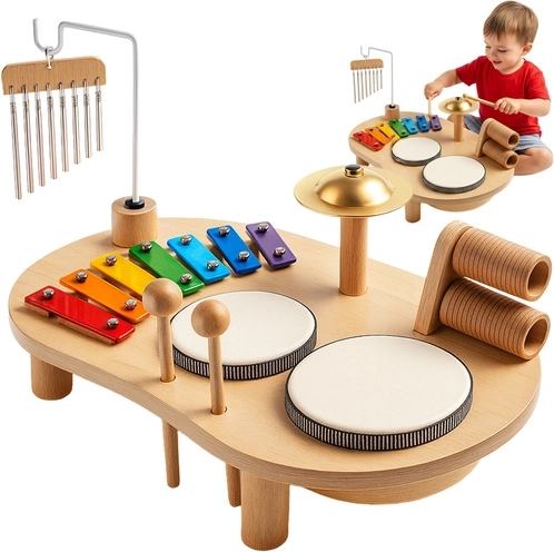 Kruzzel medinis muzikinis staliukas su perkusiniais instrumentais