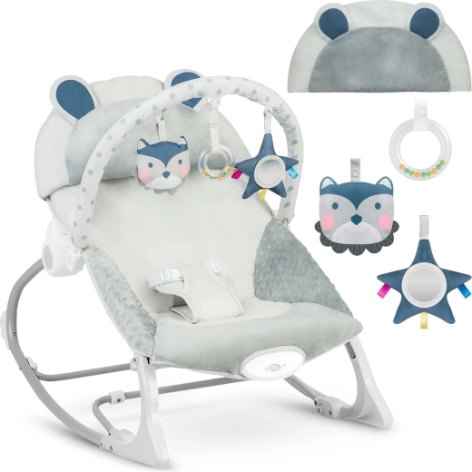RICOKIDS gultukas ir supynės su vibracija – pilkos spalvos