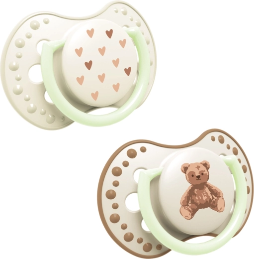 Dynamic glow-in-the-dark silicone pacifier LOVI Teddy love 18m+ (2 pcs)